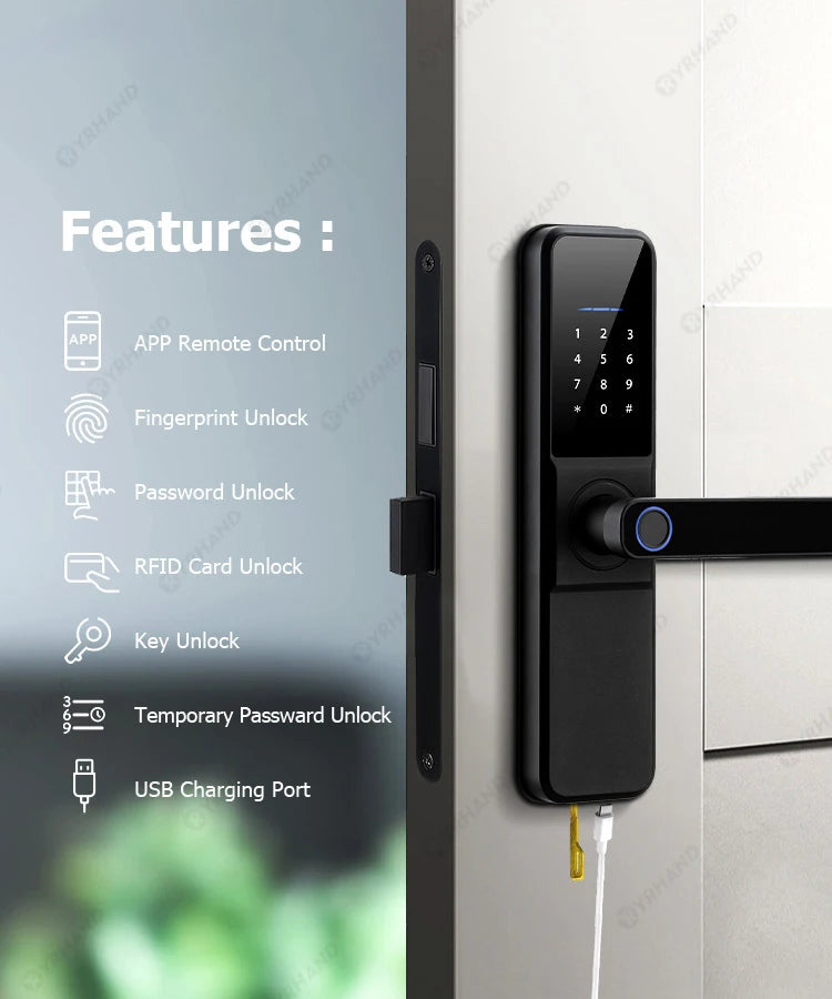 YRHAND H01 Tuya wifi App Unlock fechadura Biometric eletronica digital Waterpoof Fingerprint IC card Smart Door Lock for Home