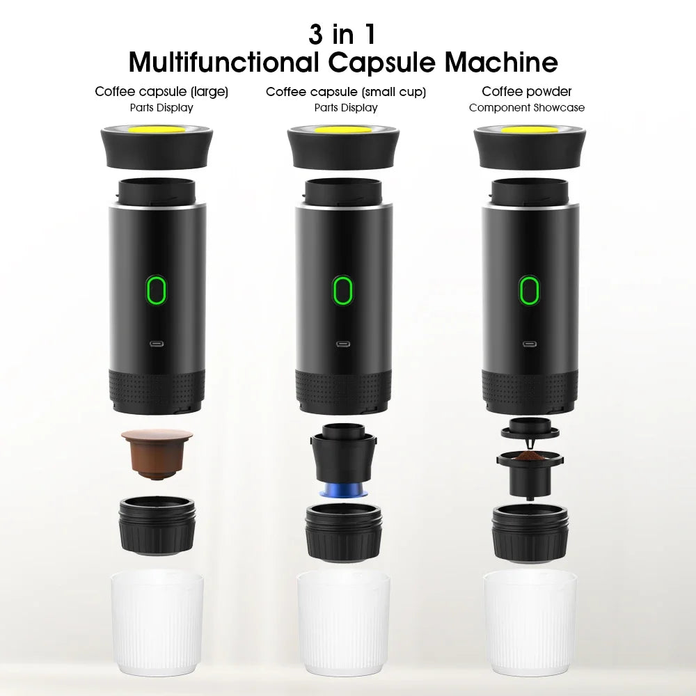 Portable Wireless Electric Espresso Coffee Machine For Travel &Car &Home Camping Coffee Maker 3-in-1 Capsule Powder Coffee Maker