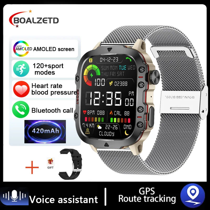 New Original Rugged Military Men Smart Watch Bluetooth Call Fitness Clock 3ATM IP68 Waterproof Sports Smartwatch for Android iOS