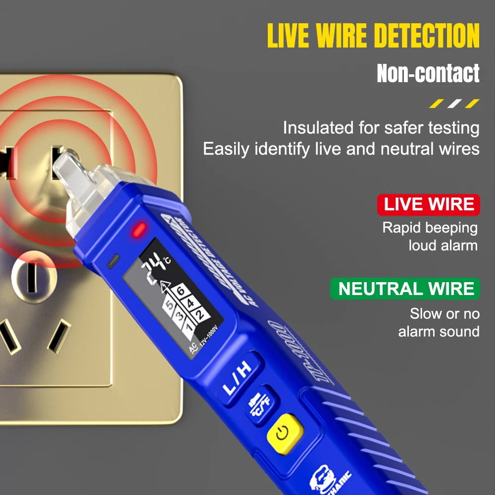 MECHANIC Non-Contact Voltage Tester Pen 12-1000V AC Detector with LED Flashlight, Electrical Tester for Home/Electricians