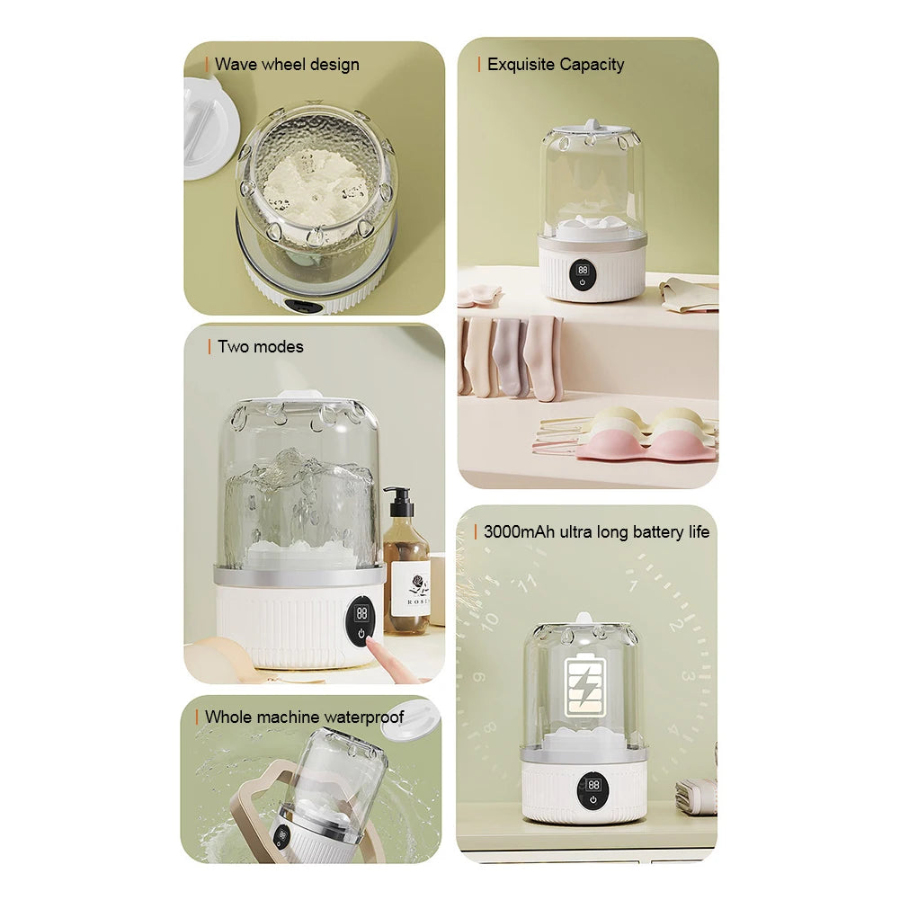 Portable Underwear Cleaner Wireless Washing Machine Mini Socks Washing Machine 2-speed Time Special Washer for Travel Home