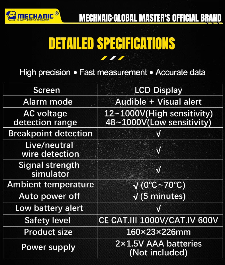 MECHANIC Non-Contact Voltage Tester Pen 12-1000V AC Detector with LED Flashlight, Electrical Tester for Home/Electricians