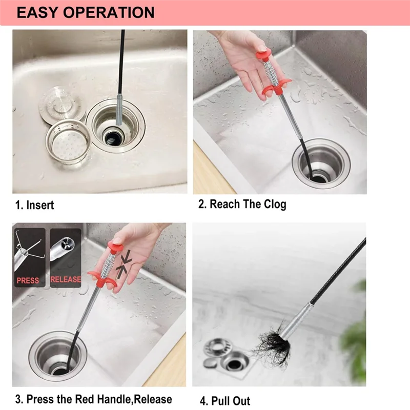 Bathroom Spring Pipe Dredging Tools Kitchen Sink Cleaning Hair Catcher Hair Clog Remover Grabber for Shower Drains Bath Basin