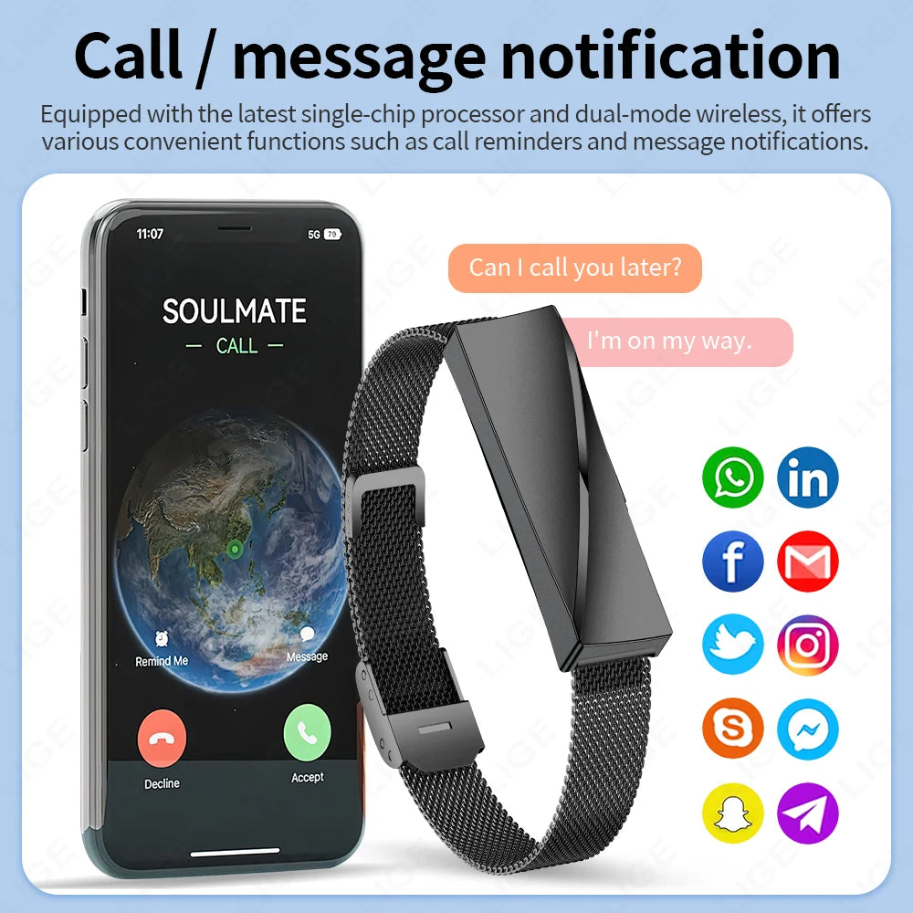 LIGE New Smart Bracelet Women Men Heart Rate Call Reminder Waterproof Wristband For Couple Lady Gifts Fitness Sport Health Band