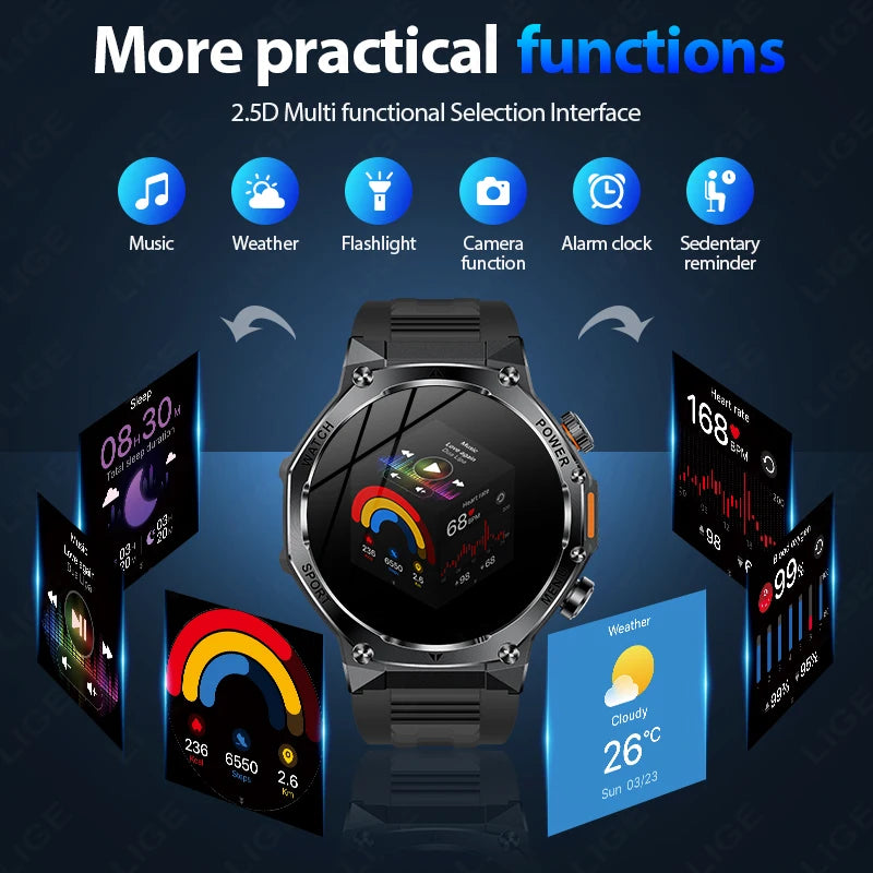 LIGE New Smart Watch Men 800mAh Ultra Long Battery Life Waterproof Outdoor Sport Watches Bluetooth Call Military Smartwatch 2025