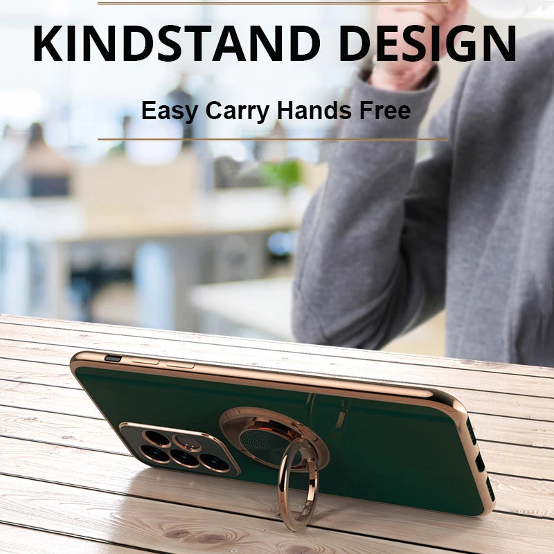 Plating Metal Ring Holder Phone Case For Samsung Galaxy S24 S22 S23 Ultra S21 FE S20 Plus A15 A52 A25 A53 A55 Note 20 Back Cover