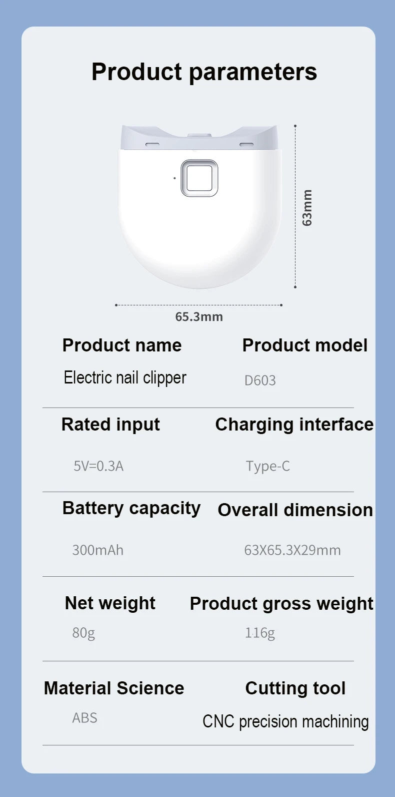 Xiaomi Youpin USB Electric Nail Clipper With LED Light Automatic Nail Grinder Trimmer Finger Toe Mini Portable Manicure Tools