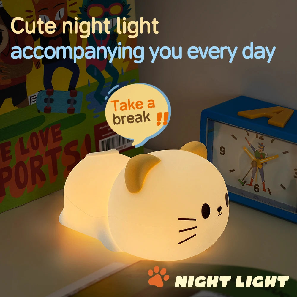 Silicone Dog Nursery Night Light 3 Level Brightness Cat Sleeping Nightlights Touch Sensor Beside Lamp For Kids Room