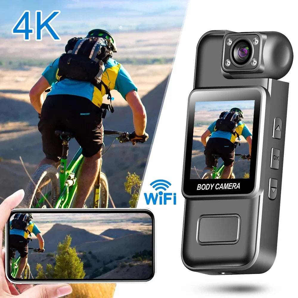 4K HD WiFi Mini Camera Portable Digital Video Recorder Color Screen Wearable Camera Night Vision Police Cam Small Bike Camcorder