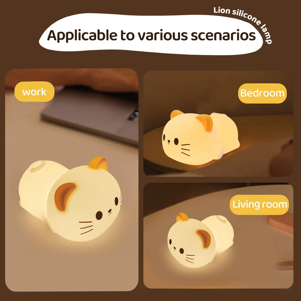Silicone Dog Nursery Night Light 3 Level Brightness Cat Sleeping Nightlights Touch Sensor Beside Lamp For Kids Room