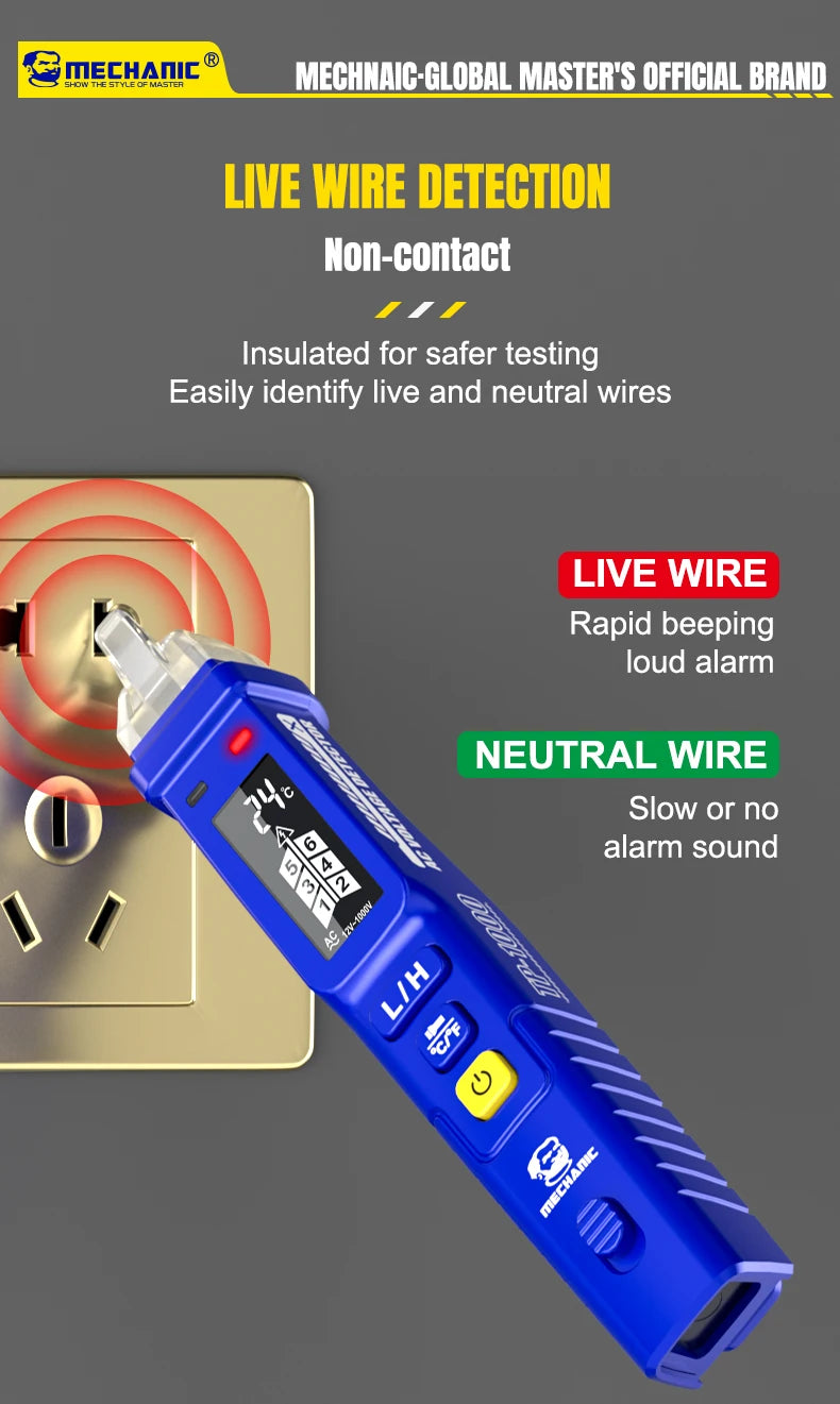 MECHANIC Non-Contact Voltage Tester Pen 12-1000V AC Detector with LED Flashlight, Electrical Tester for Home/Electricians