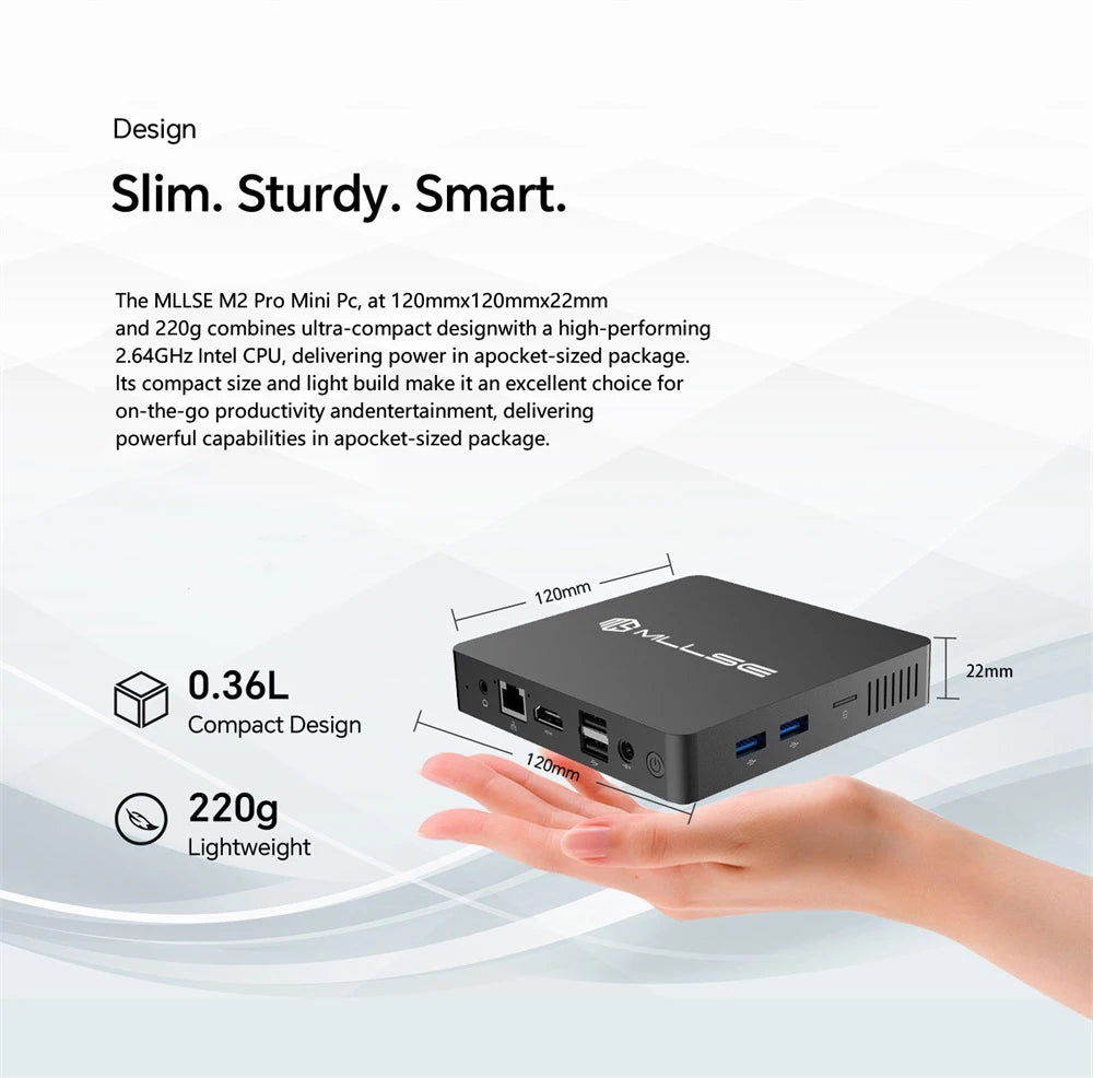 MLLSE Mini PC M2 Air Intel Gemini Lake N4000 Intel J3710 Windows 11 6GB RAM 128GB ROM Dual-Band WiFi Bluetooth USB Mini Computer