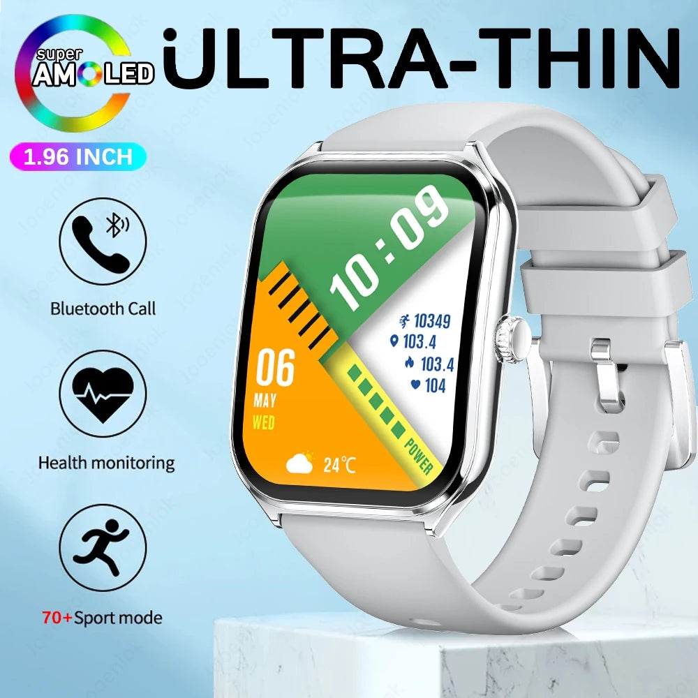 2025 New Ultra Thin Smart Watch Men 1.96"AMOLED 368*448 HD Display Always Show Time Health Monitor Waterproof BT Call Smartwatch