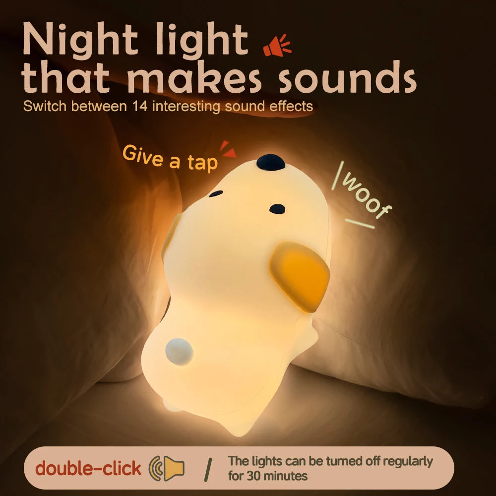 Silicone Dog Nursery Night Light 3 Level Brightness Cat Sleeping Nightlights Touch Sensor Beside Lamp For Kids Room