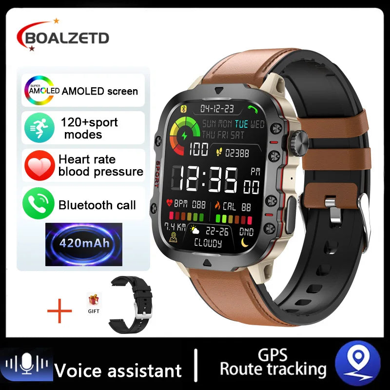 New Original Rugged Military Men Smart Watch Bluetooth Call Fitness Clock 3ATM IP68 Waterproof Sports Smartwatch for Android iOS