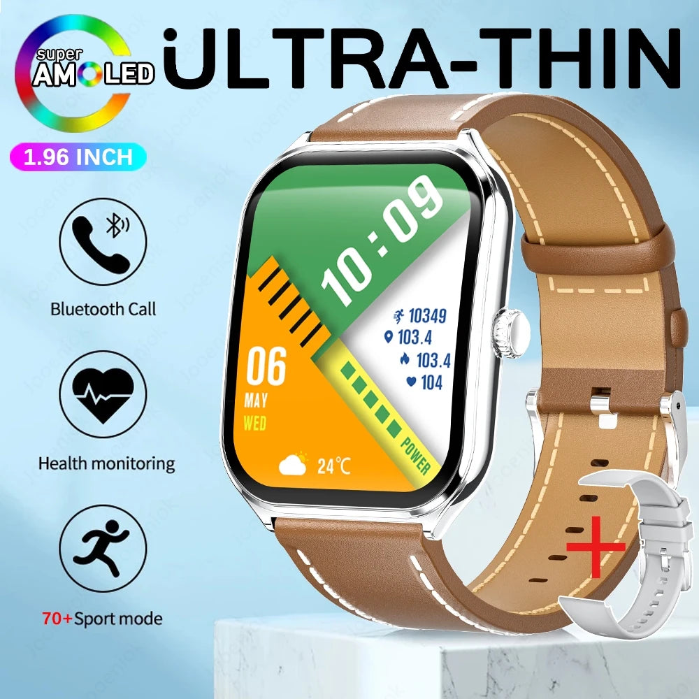 2025 New Ultra Thin Smart Watch Men 1.96"AMOLED 368*448 HD Display Always Show Time Health Monitor Waterproof BT Call Smartwatch