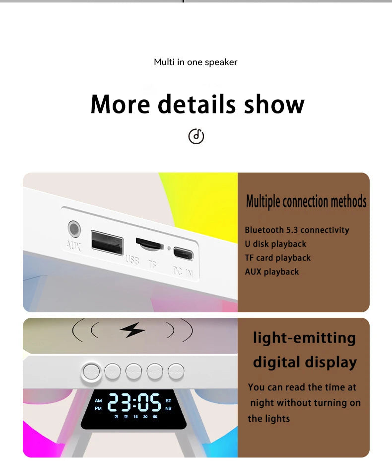 LED New Smart Light Wireless Charger Bluetooth Speaker Alarm Clock RGB Atmosphere Lamp Bedroom Decoration Lamps Night Light Gift