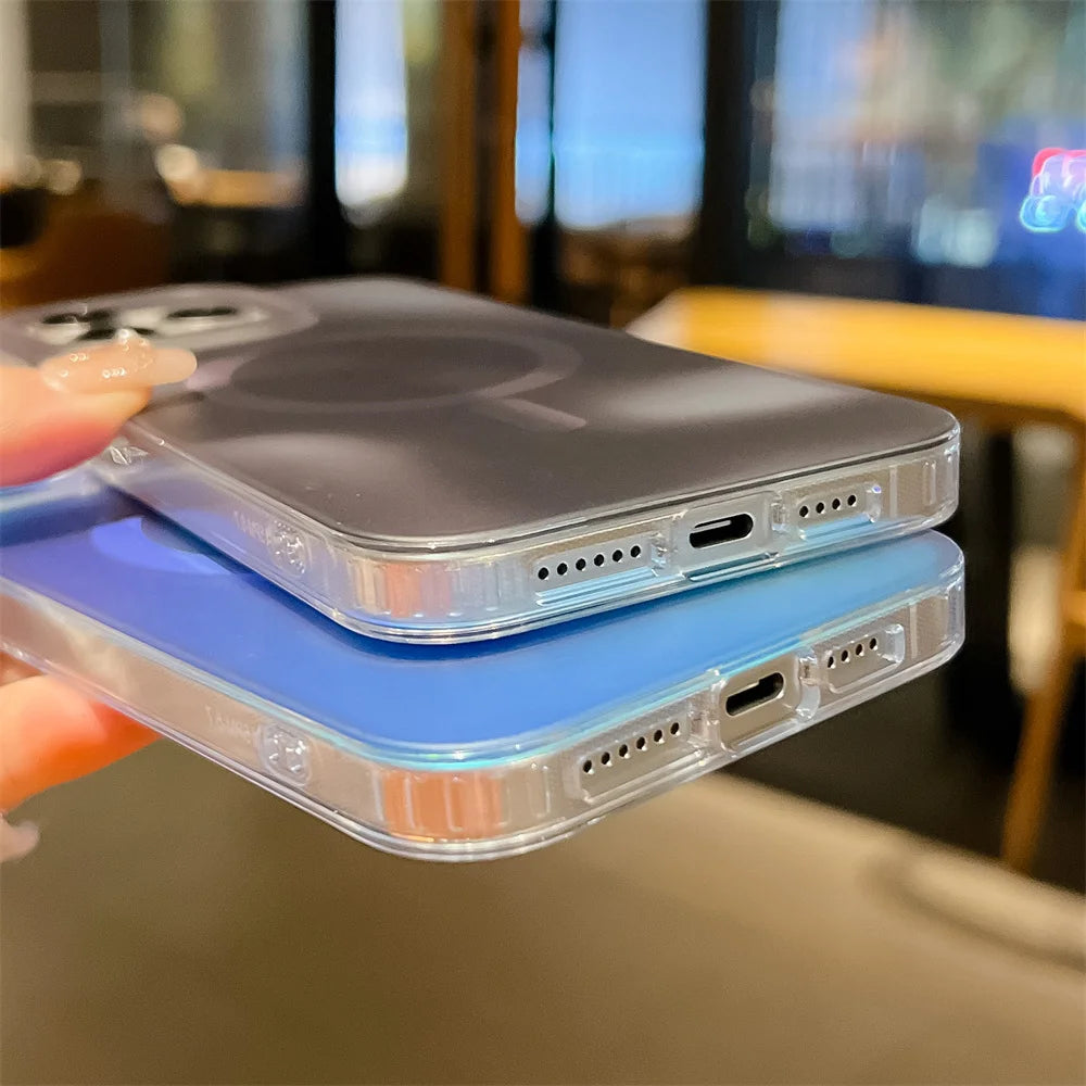 Aurora Gradient Matte Magnetic Case For iPhone 16 15 14 Pro Max 16 Plus 13 Laser Colorful Rainbow for Magsafe Shockproof Cover