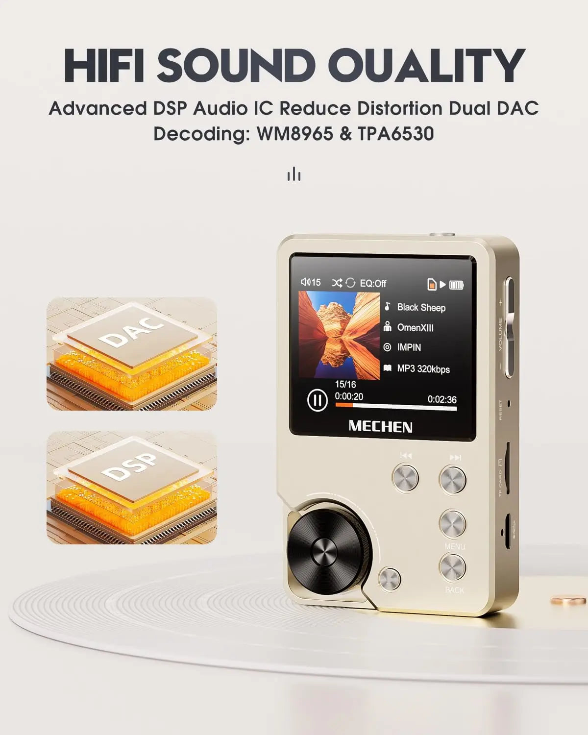 MP3 Player Lossless DSD High Definition Portable Hi-Fi Digital Audio Music Player With 64GB Memory Card Supports Up to 256GB