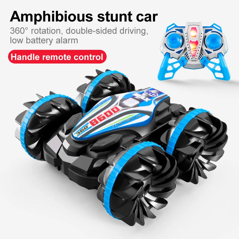 New LED Amphibious RC car Dual remote control waterproof stunt car double side flip drift drive 360 ° rotation rc cars Kids toy