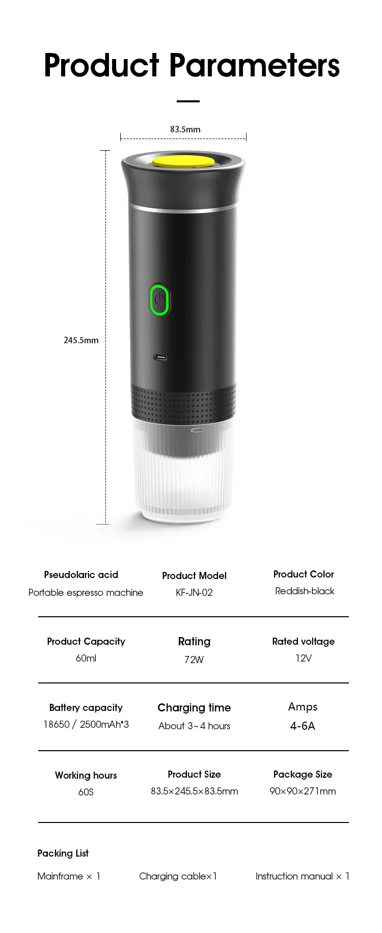 Portable Wireless Electric Espresso Coffee Machine For Travel &Car &Home Camping Coffee Maker 3-in-1 Capsule Powder Coffee Maker