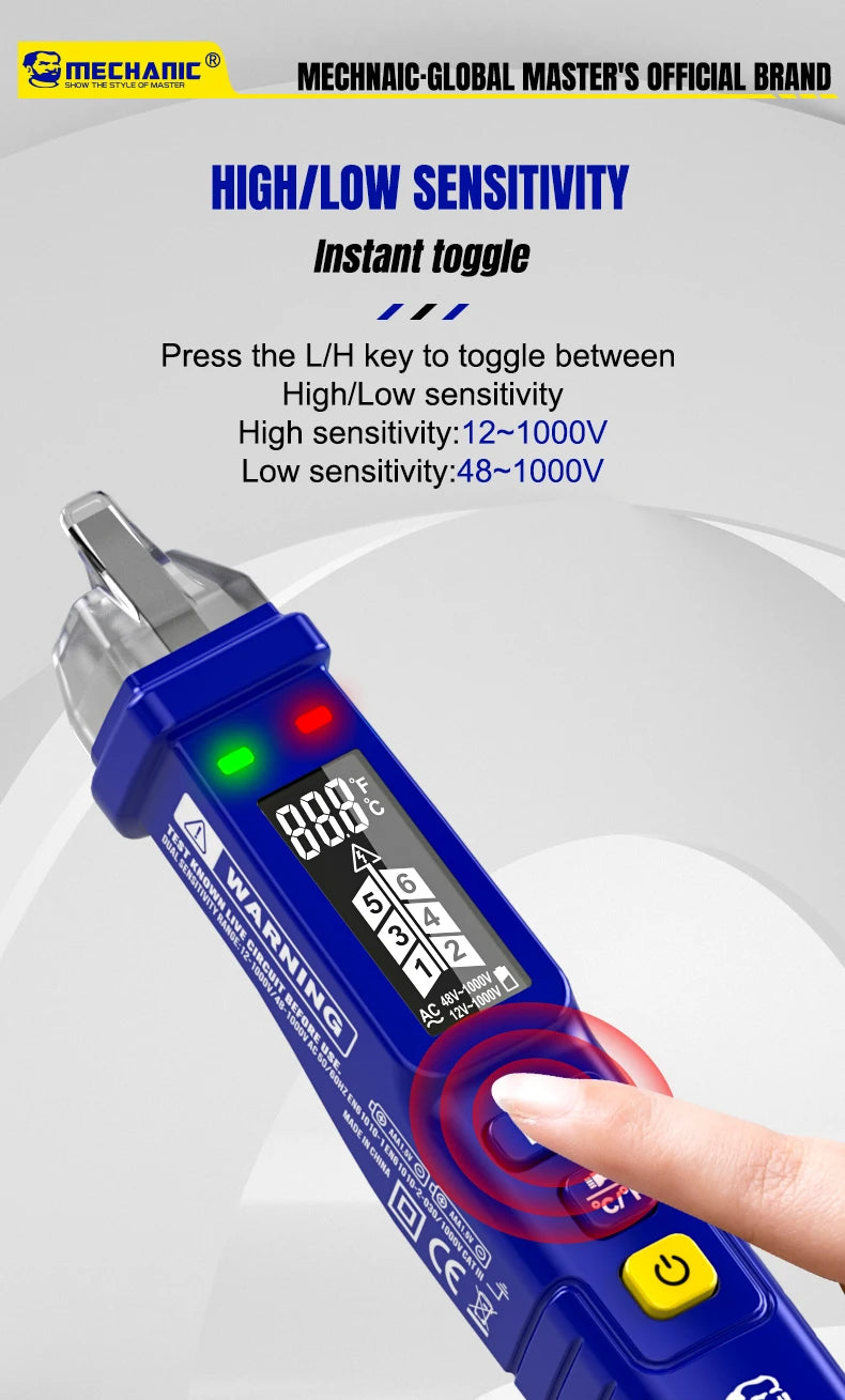 MECHANIC Non-Contact Voltage Tester Pen 12-1000V AC Detector with LED Flashlight, Electrical Tester for Home/Electricians