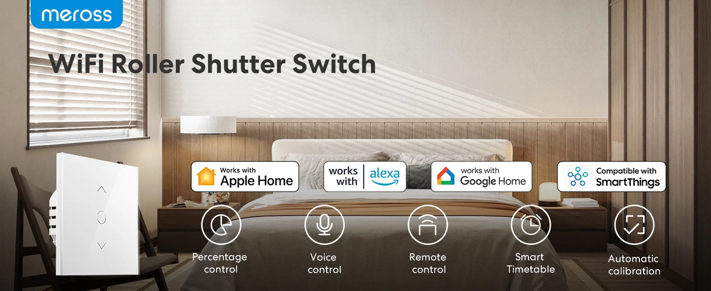 Meross HomeKit WiFi Roller Shutter Switch Smart Curtain Blind Motor Backlight Style Work with Siri Alexa Google Home SmartThings