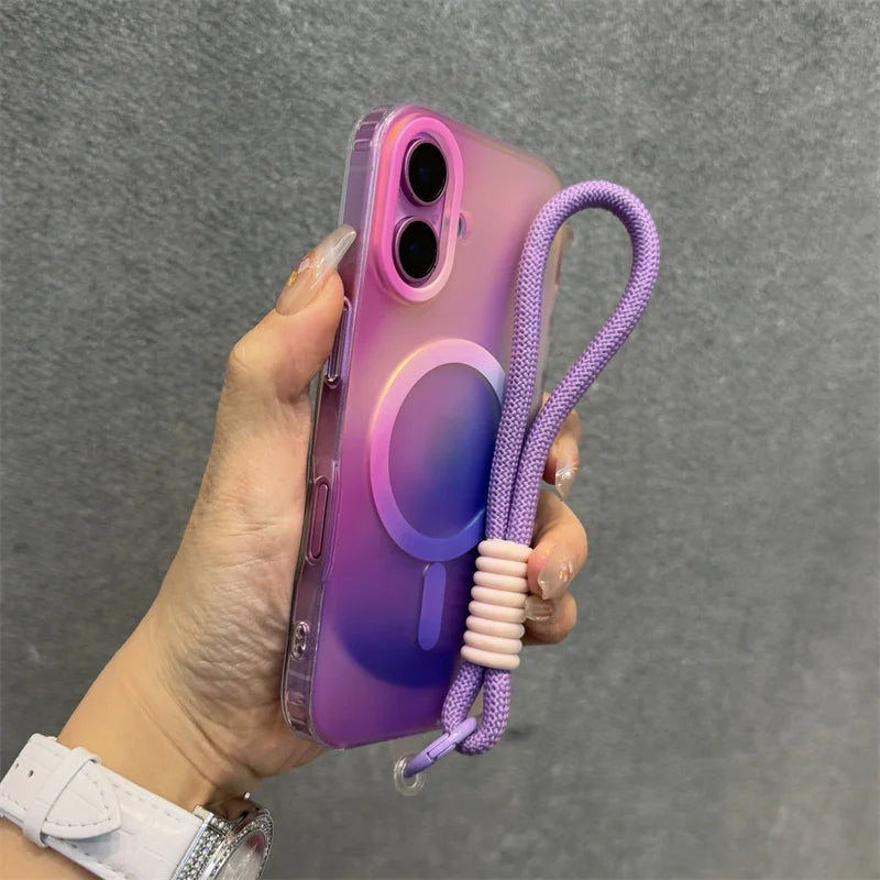 Aurora Gradient Matte Magnetic Case For iPhone 16 15 14 Pro Max 16 Plus 13 Laser Colorful Rainbow for Magsafe Shockproof Cover
