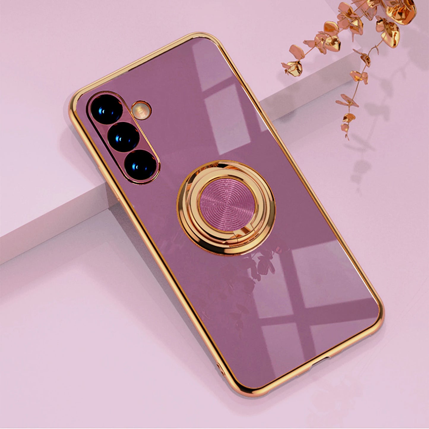 Plating Metal Ring Holder Phone Case For Samsung Galaxy S24 S22 S23 Ultra S21 FE S20 Plus A15 A52 A25 A53 A55 Note 20 Back Cover