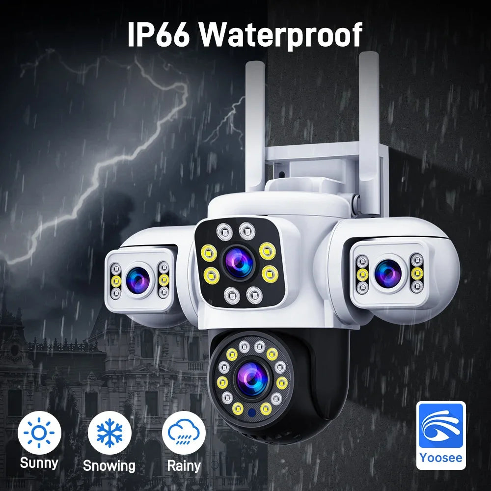 ANSVICAM 6K 12MP Triple Screen Triple Lens Outdoor WiFi PTZ 360° IP66 Yoosee CCTV Surveillance Camera for Complete Security