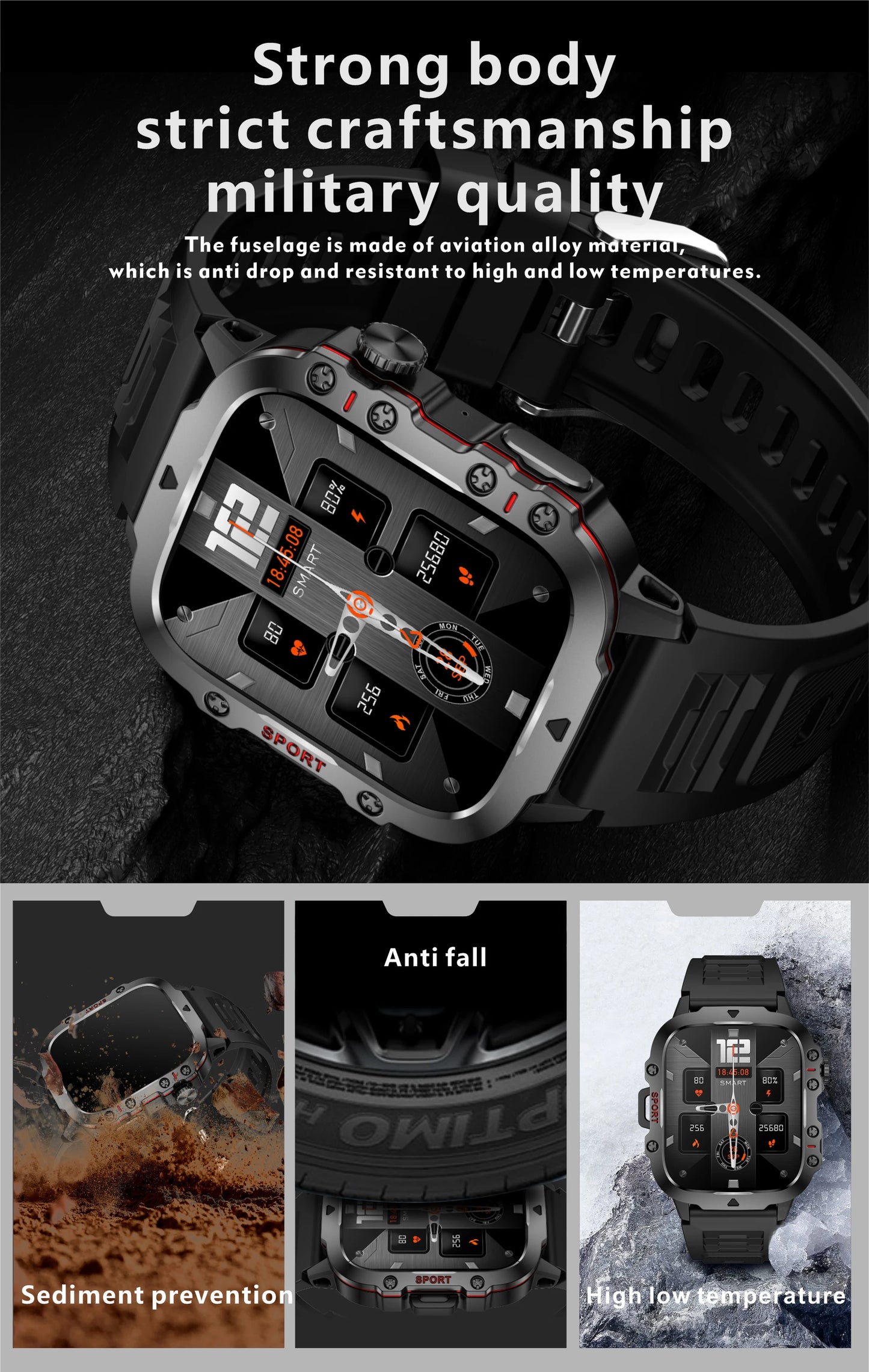 New Original Rugged Military Men Smart Watch Bluetooth Call Fitness Clock 3ATM IP68 Waterproof Sports Smartwatch for Android iOS