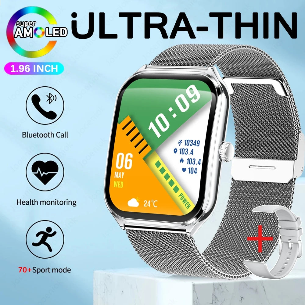 2025 New Ultra Thin Smart Watch Men 1.96"AMOLED 368*448 HD Display Always Show Time Health Monitor Waterproof BT Call Smartwatch