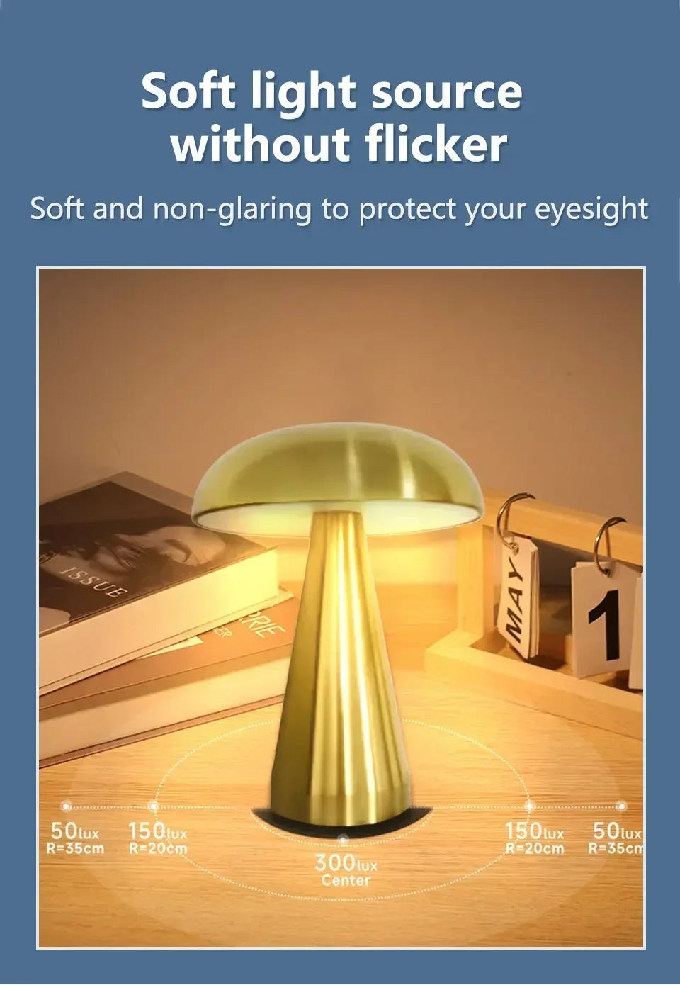 Retro Mushroom LED Table Lamp Touch Sensor Bedside Lamp Rechargeable Reading Lights For Bedroom Restaurant Bar Decor Lighting