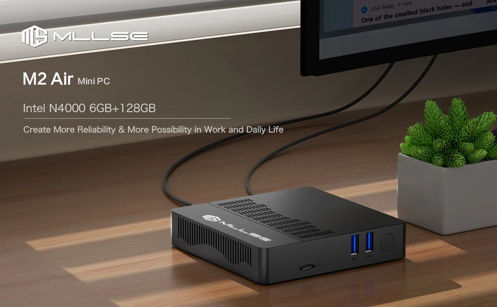 MLLSE Mini PC M2 Air Intel Gemini Lake N4000 Intel J3710 Windows 11 6GB RAM 128GB ROM Dual-Band WiFi Bluetooth USB Mini Computer
