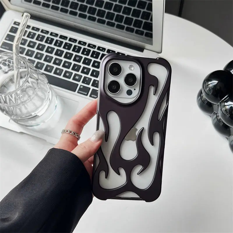 New 3D Flame pattern Hollow Slim Phone Case for iPhone 16 15 14 13 12 11 Pro Max 16E 15 14 16 Plus Shockproof Protective Cover