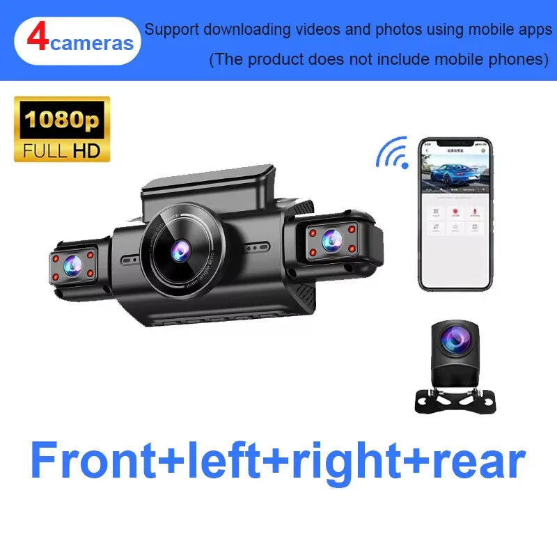 4CH Hidden Dash Cam WiFi APP Car DVR 360° Parking Monitor Night Vision WDR Loop Recording G-Sensor Motion Detection Blackbox